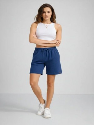 Efnaz Style Dokuma Otoban Şort Beli Lastikli Bağcıklı, Cepli, Rahat Kesim Günlük Yazlık Şort - Indigo