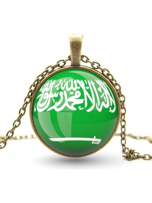 Tamgacrafts Suudi Arabistan Bayrak Kolye Saudi Arabia Bayrağı Camlı Bronz Metal Kolye