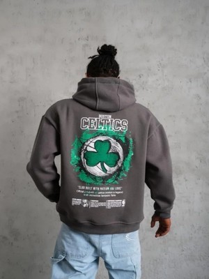 Efnaz Style Erkek Baskılı Kapüşonlu ve Kordon Ipli Sweat - Gri