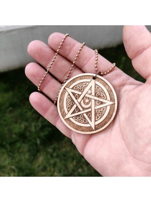 Tamgacrafts Ay Yıldız Mistik Figür Ahşap Kolye Ucu Rölyef Huş Ahşap 6 cm