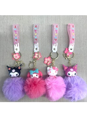Özgürce Ponponlu Kuromi ve Hello Kitty Karışık Anahtarlık Seti