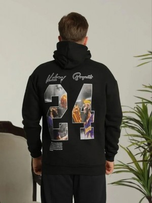 Efnaz Style Erkek Baskılı Oversize Üç Iplik Kapüşonlu Sweatshirt - Siyah