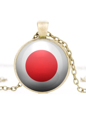 Tamgacrafts Japonya Bayrak Kolye Japan Bayrağı Camlı Bronz Metal Kolye