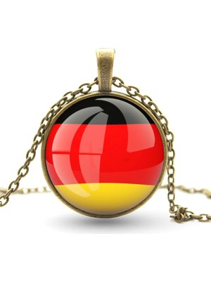 Tamgacrafts Almanya Bronz Renk Metal Kolye Germany Bayrağı Camlı Bayrak Kolye