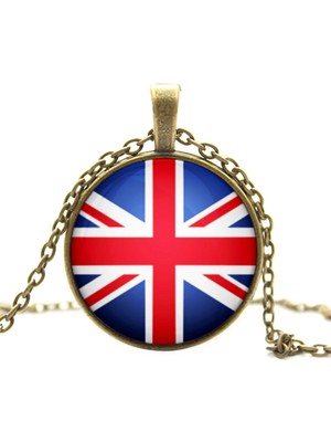 Tamgacrafts Ingiltere Bayrak Kolye England Great Britain Bayrağı Yuvarlak Camlı Metal Kolye Zincir