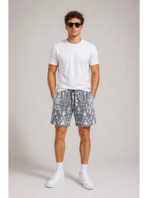Efnaz Style Erkek Desenli Dokuma Yazlık Şort Lastikli Bel Bağcıklı Rahat Kesim - Gri