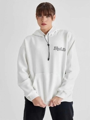 Efnaz Style Kapüşonlu Sırt Baskılı Üç Iplik Oversize Sweatshirt - Beyaz