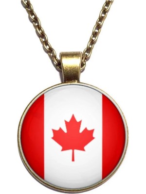 Tamgacrafts Kanada Bayrak Kolye Canada Bayrağı Camlı Bronz Metal Kolye