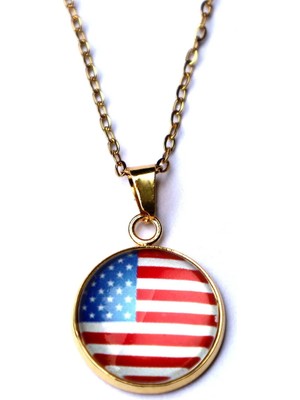 Tamgacrafts Amerika Usa Bayrağı Altın Kaplama Paslanmaz Çelik Mini Kolye Camlı