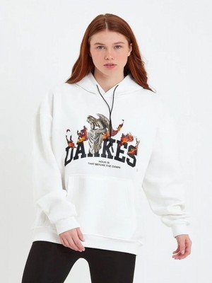 Efnaz Style Dankes Baskılı Kapüşonlu Sweat - Beyaz