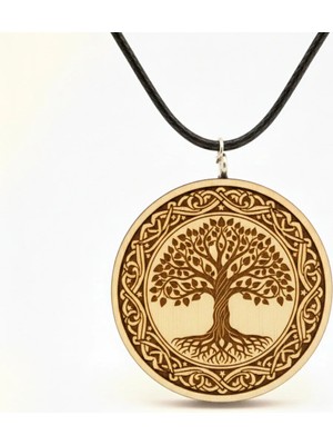 Tamgacrafts Kelt Hayat Ağacı (Yggdrasil) Ahşap Tılsım Kolye Doğal Spiritüel Viking 3.5cm Boyunluk