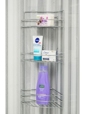PremiumPort Pratik 3 Katlı Paslanmaz Banyo Köşeliği, Şampuanlık ve Banyo Rafı