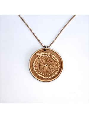 Tamgacrafts Ouroboros Odin Kuyruğunu Yiyen Ejderha Ahşap Kolye Ucu Rölyef Huş Ahşap 6 cm