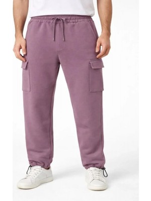 Efnaz Style Erkek Baggy Üç Iplik Kargo Cepli Eşofman Ayarlanabilir Paça Beli Ipli Pantolon - Gül Kurusu