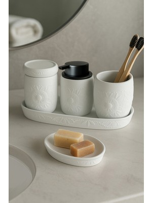 PremiumPort Şık ve Kullanışlı 5'li Banyo Seti, Beyaz Renk, Pratik Kullanım