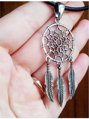 Tamgacrafts Rüya Avcısı Kolye Düş Hayal Kabus Kapanı Nazar Şaman Tüy Deri Kayış