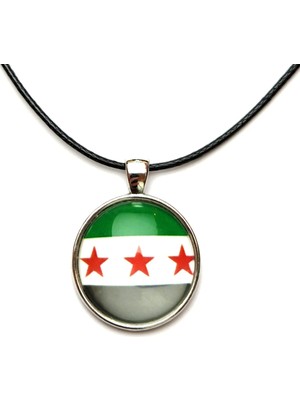 Tamgacrafts 3 Yıldız Özgür Suriye Bayrağı Metal Kolye Yeşil Beyaz Siyah Syria Bayrağı Camlı Gümüş Renk