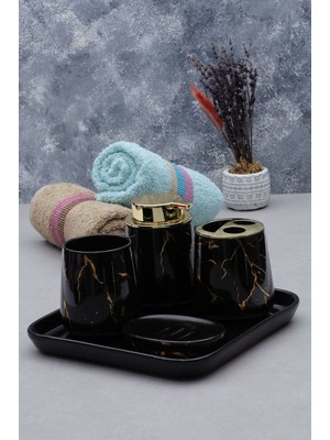 PremiumPort Şık 5 Parça Porselen Banyo Seti, Zarif ve Işlevsel Tasarım