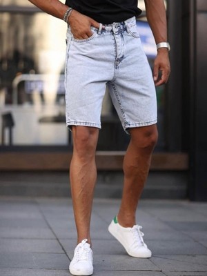 Efnaz Style Erkek Buz Mavi Kar Yıkama Şort