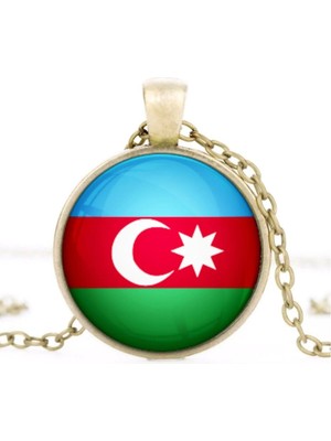 Tamgacrafts Azerbaycan Bayrak Kolye Azerbaijan Bayrağı Camlı Bronz Metal Kolye