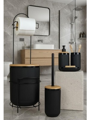PremiumPort Beyaz Yuvarlak Mina Due Standlı Wc Kağıtlık ve 6 Parça Banyo Seti