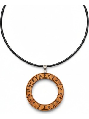 Tamgacrafts Viking Temalı Ahşap Rune Çemberi Kolye 4cm Elder Futhark Iskandinav Mitolojisi Mistik Tılsım