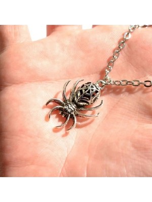 Tamgacrafts Örümcek Metal Kolye Gümüş Renk Deri Kayış