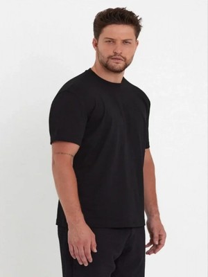 Efnaz Style Erkek 24/1 Düz A Kalite Oversize T-Shirt - Siyah