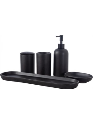 PremiumPort Mat Siyah 5'li Banyo Seti, Şık ve Kullanışlı Banyo Aksesuarları