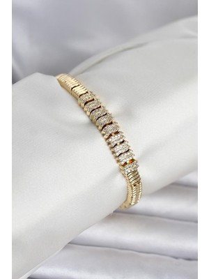 Epilons Pirinç Gold Renk Zirkon Taşlı Kadın Bileklik - TJ-BB8400