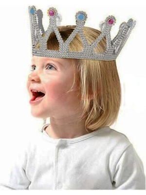 Siv Ticaret Mey Ithalat® Gümüş Renk Çocuk ve Yetişkin Uyumlu Kraliçe Tacı Prenses Tacı 8X25 cm