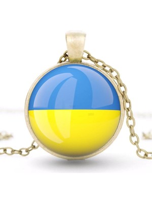 Tamgacrafts Ukrayna Bayrağı Kolye Ucu 3D Camlı Bronz Renk Siyah Deri Ip