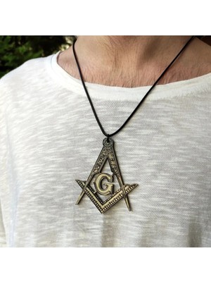 Tamgacrafts Mason Masonic Harf G Gönye V Pergel Büyük Boy 7cm Siyah Akrilik Kolye Ucu Deri Kayış