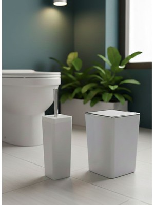 PremiumPort Beyaz Krom Modern 2 Parça Banyo Aksesuar Seti: Çöp Kovası ve Wc Fırçası
