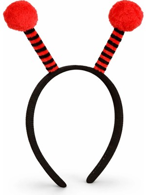 Siv Ticaret Mey Ithalat® Kırmızı Siyah Uğur Böceği Antenli Taç - Çocuk Uğur Böceği Tacı Mega Ponponlu