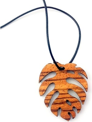 Tamgacrafts Deve Tabanı Yaprak Bitki Tahta Kolye Monstera Huş Ahşap 6cm Deri Ip