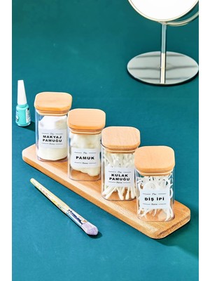 PremiumPort Ahşap Çapraz Standlı Mika Kulak Pamuğu ve Saklama Kutusu Seti