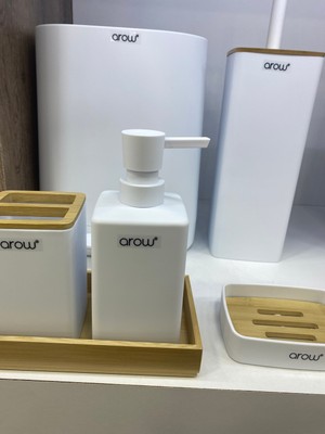 PremiumPort Akrilik 6 Parça Banyo Fırça, Çöp Kovası ve Sabunluk Seti