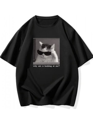 Efnaz Style Baskılı Oversize Bisiklet Yaka T-Shirt - Siyah
