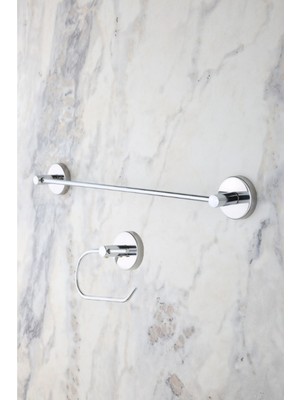 Teknotrust Krom Uzun Havluluk ve Tuvalet Kağıtlığı 2'li Banyo Seti