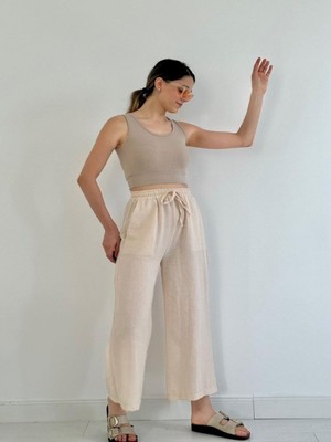 Efnaz Style Bej Keten Pantolon