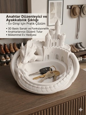 Özgürce 3D Ejderha ve Kale Temalı Dekoratif Anahtarlık ve Takı Düzenleyici 19X19 cm