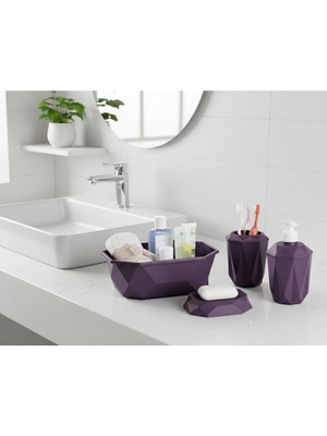 PremiumPort Geometrik Tasarımlı 4'lü Banyo Seti Sabunluk Diş Fırçalık Sıvı Sabunluk