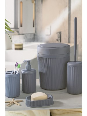 PremiumPort Modern 5 Parça Banyo Seti: Çöp Kovası, Fırça, Sabunluk, Sıvı Sabunluk, Dişlik