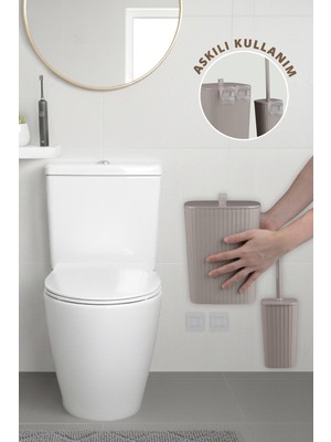 PremiumPort Pratik ve Şık Wc Fırçalık ve Çöp Kovası Seti, Vizon Renkli 2'li Banyo Aksesuarı