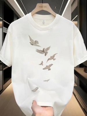 Efnaz Style Baskılı Oversize Bisiklet Yaka T-Shirt - Beyaz