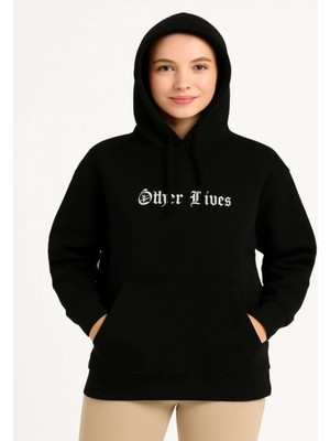 Efnaz Style Üç Iplik Kapşonlu Ön ve Arka Baskılı Sweatshirt Hoodie- Siyah