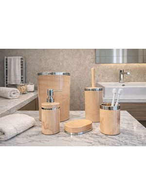 PremiumPort Pembe Mermer Desenli Gümüş Detaylı 5'li Wc ve Banyo Seti