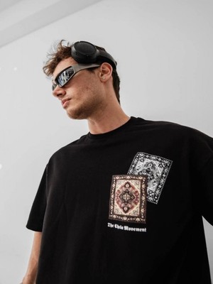 Efnaz Style Erkek Baskılı Oversize T-Shirt - Siyah