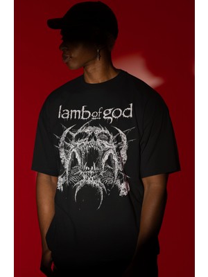 Sevbano Lamb Of God Rock Metal Müzik Grubu Ön Baskılı Unisex Oversize Tişört